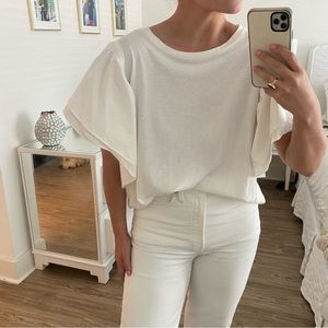 White t-shirt with ruffle sleeves